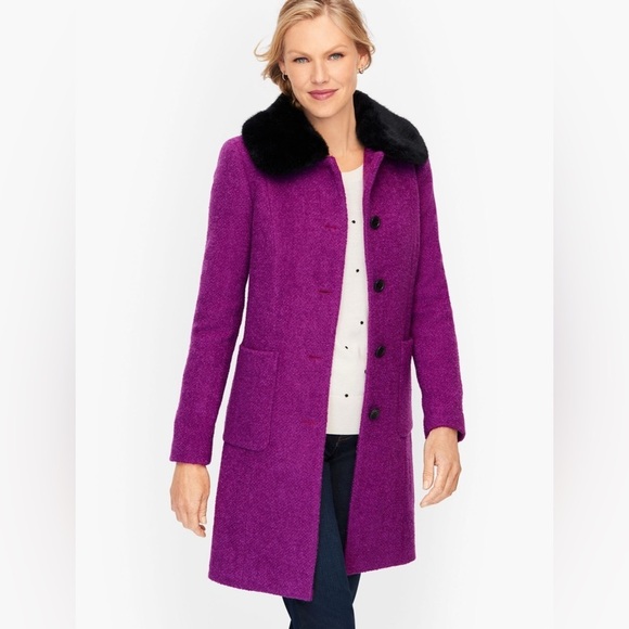 Talbots Jackets & Blazers - NWT TALBOTS Faux Fur Collar Bouclé Wool Blend Coat, Size Large